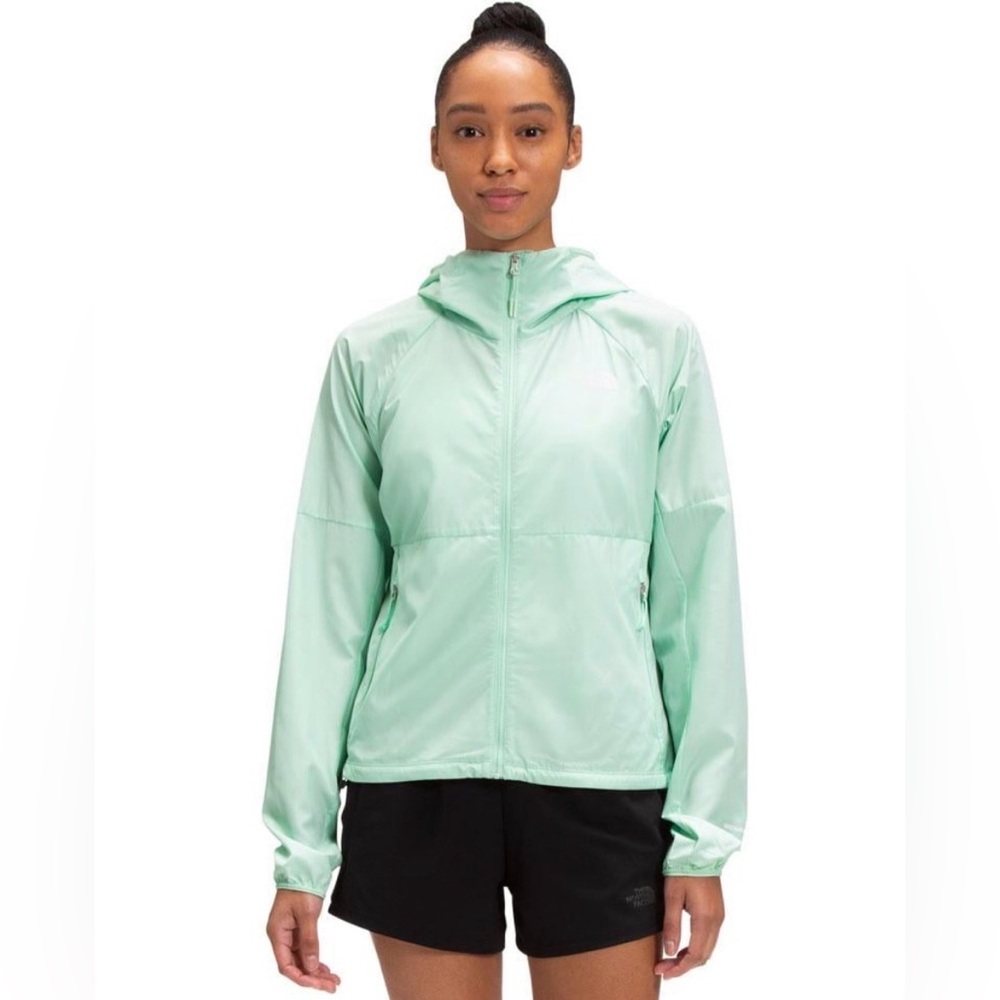 The North Face Mint Green Flyweight Windbreaker Hoodie Jacket With Pockets